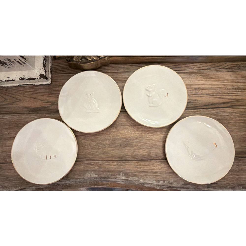 Woodland Ceramic Animal Salad Plates Set 4 Raccoon Owl Bird Squirrel 7"